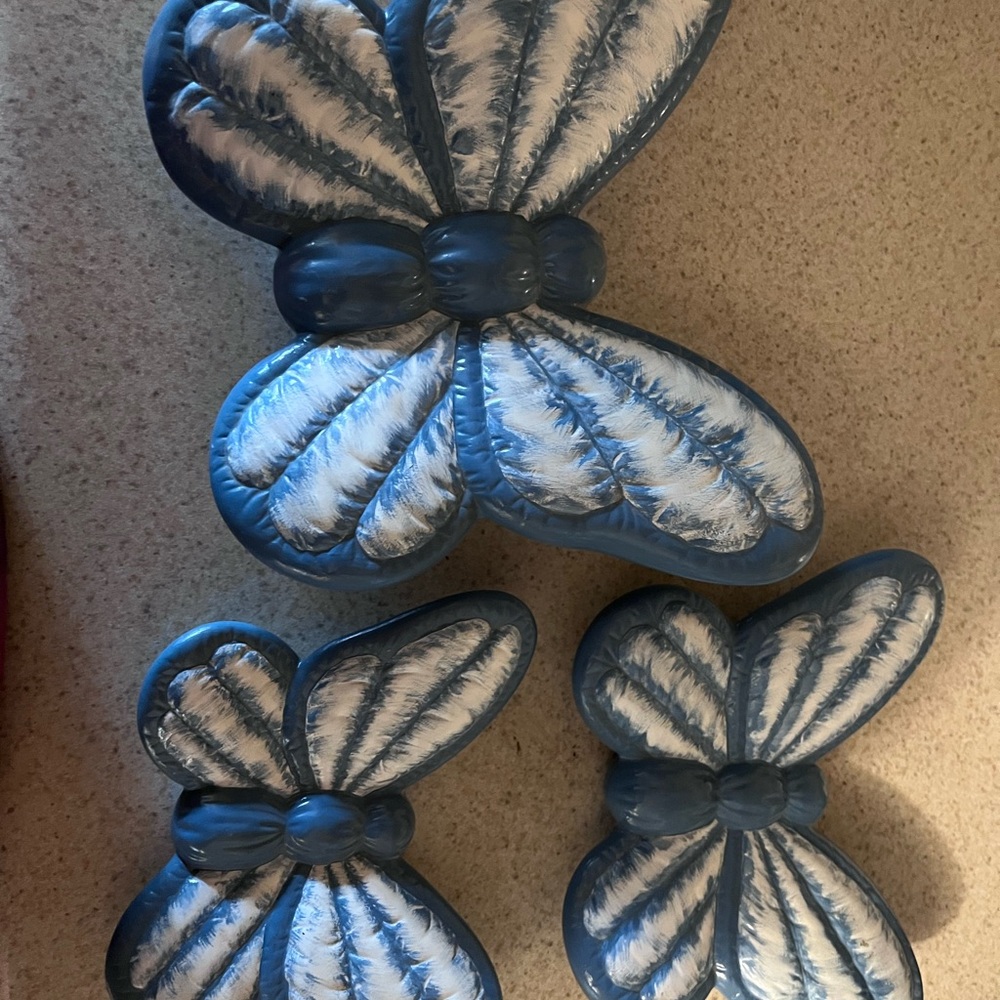 Vintage blue and White Butterfly Wall Decor Set
